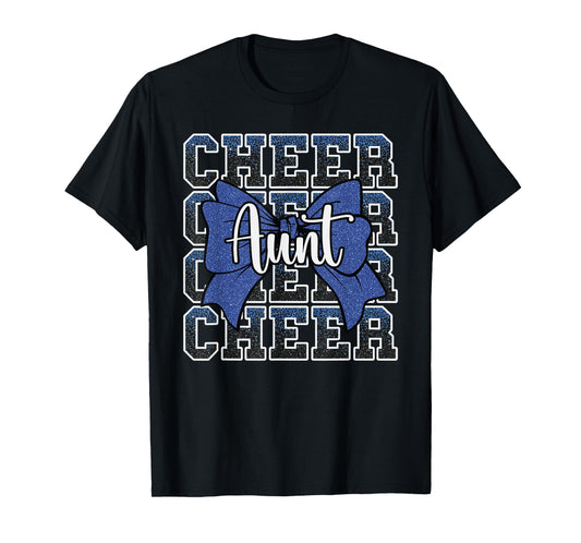 Cheer Aunt Auntie Bow Sport Cheerleader Cheerleading Blue T-Shirt