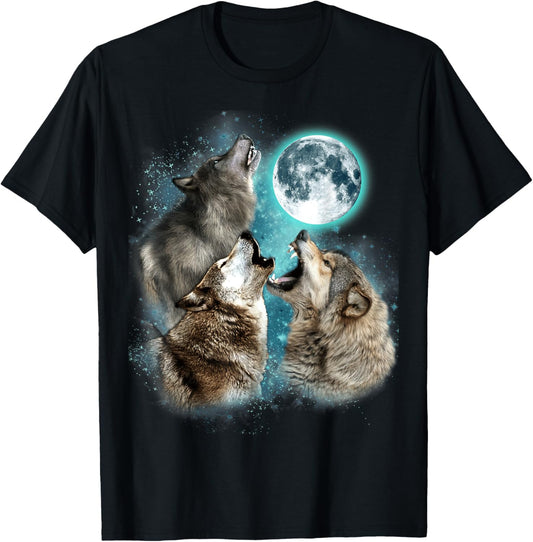 3 Wolf Moon Howling Wolf Head Funny Wolves For Men Women T-Shirt