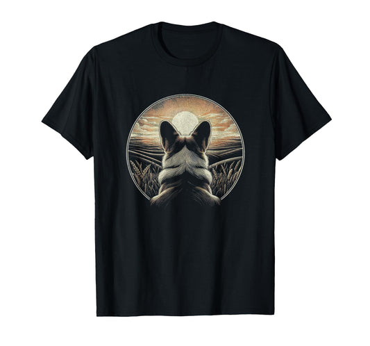 Vintage Cardigan Welsh Corgi Dog Retro Sunset Art Design T-Shirt for Men Women