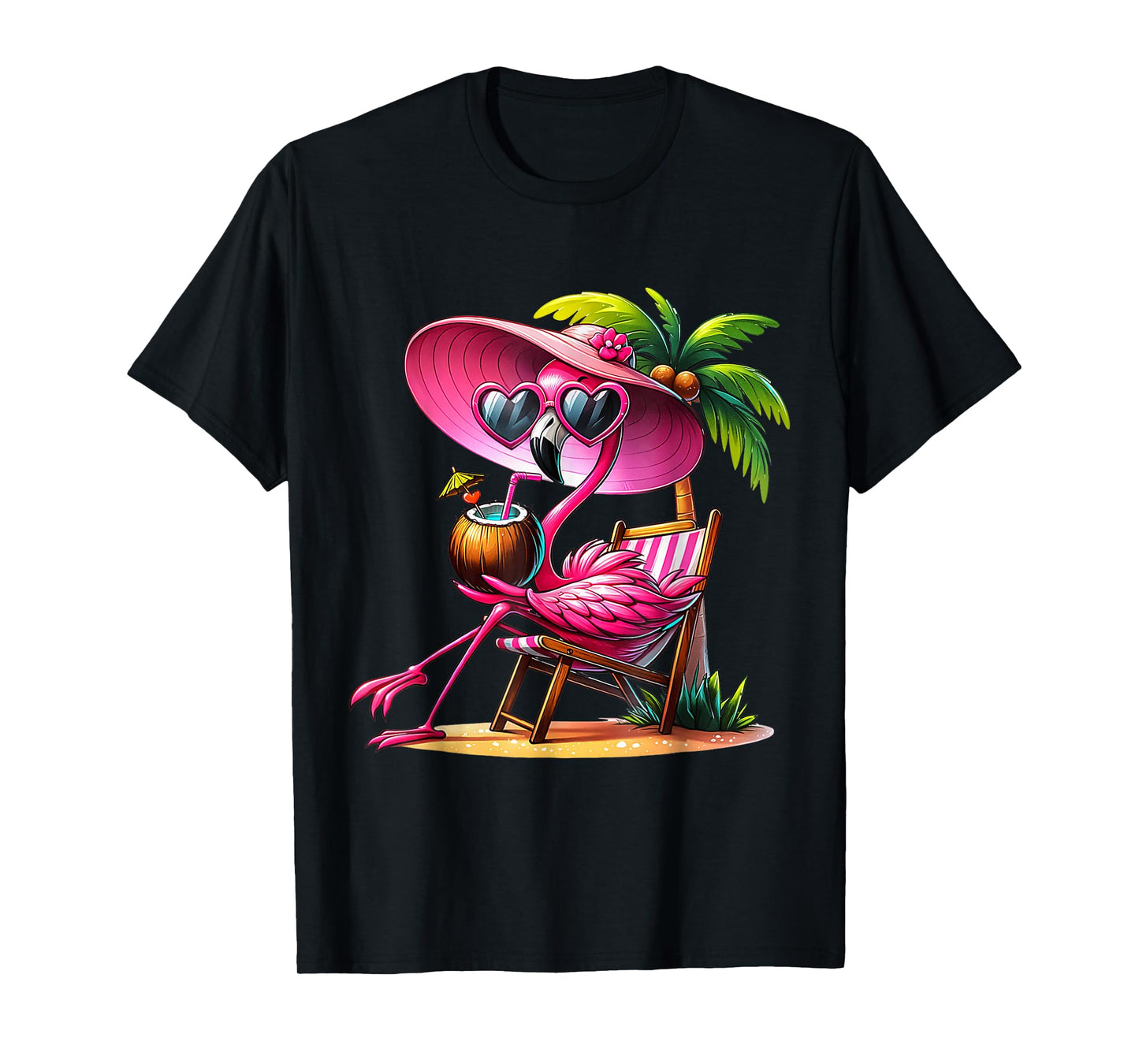 Pink Flamingo Summer Vibes Beach Palm Tree Summer Vacation T-Shirt