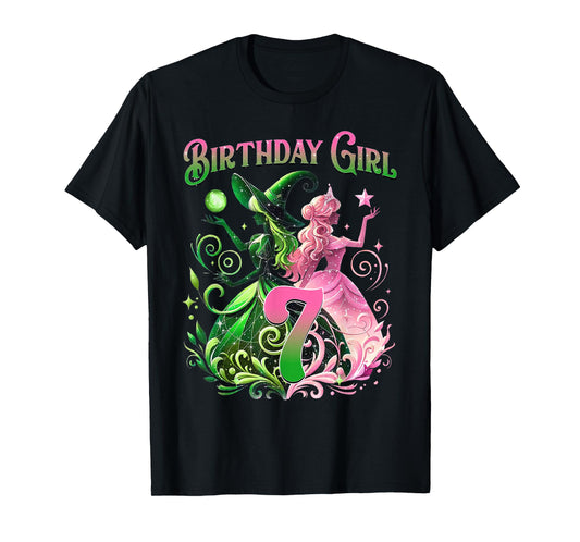 7Th Birthday Witch Pink And Green 7 Year Old Birthday Girls T-Shirt