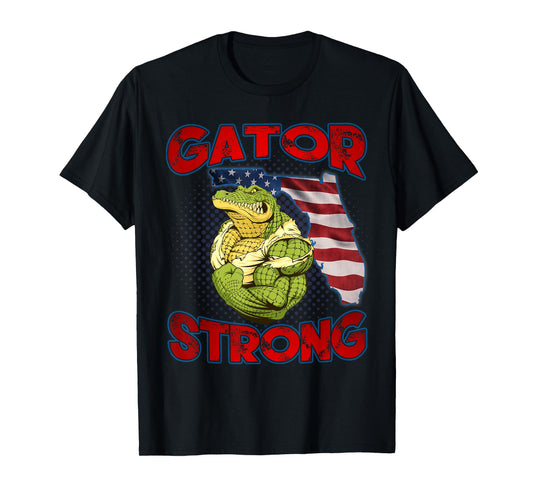 Gator Strong Florida State Gator American Flag Florida Map Women Kids Men T-Shirt