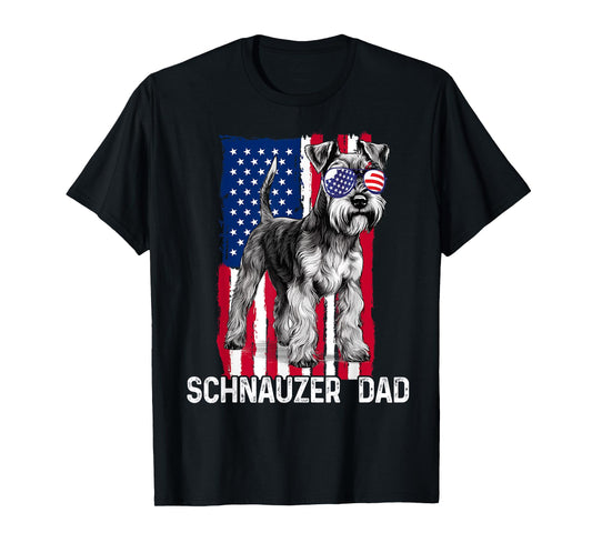 Dog Dad Fathers Day Gift Mini Schnauzer USA Flag 4th of July T-Shirt