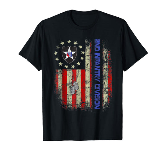 Vintage Flag 2nd Infantry Division Veteran Independence Day T-Shirt