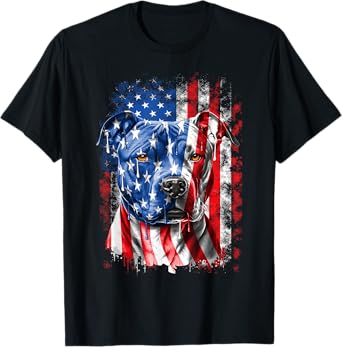 Abab Patriotic Pitbull Dog Lover Owner 4th Of July Retro Pitbull Dog & American Flag Independence Day July 4th T-Shirt
