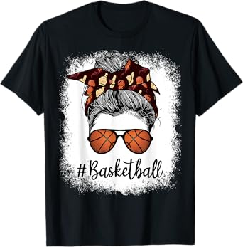 Bleached Life Basketball Mom Leopard Messy bun Glasses T-Shirt