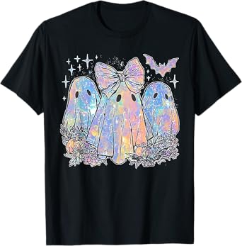 Vintage Ghost Bow Candy Halloween Spooky Season Womens Girls T-Shirt