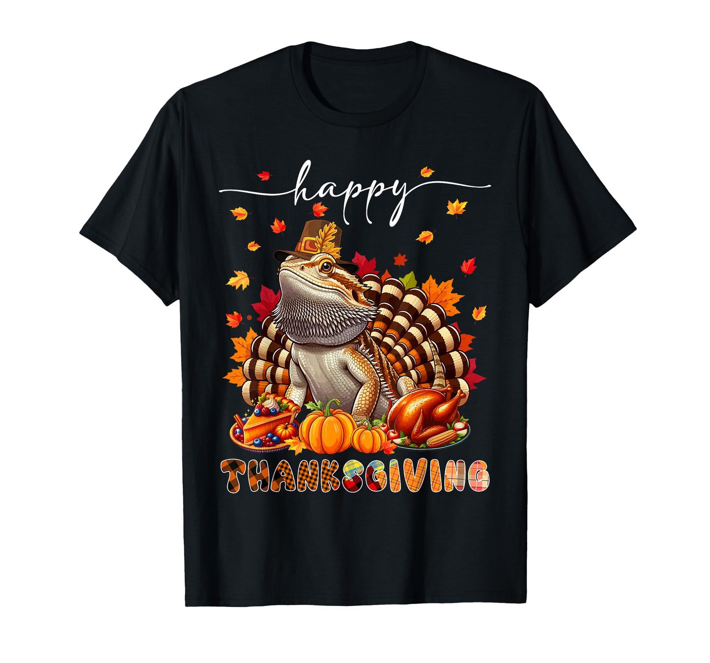 Wild Animal Thanksgiving Costume Happy Thanksgiving Bearded Dragon Turkey Fall Leaves T-Shirt