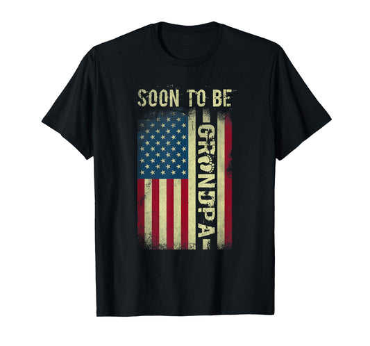 Soon To Be Grandpa American Flag Grandfather Reveal US Flag T-Shirt