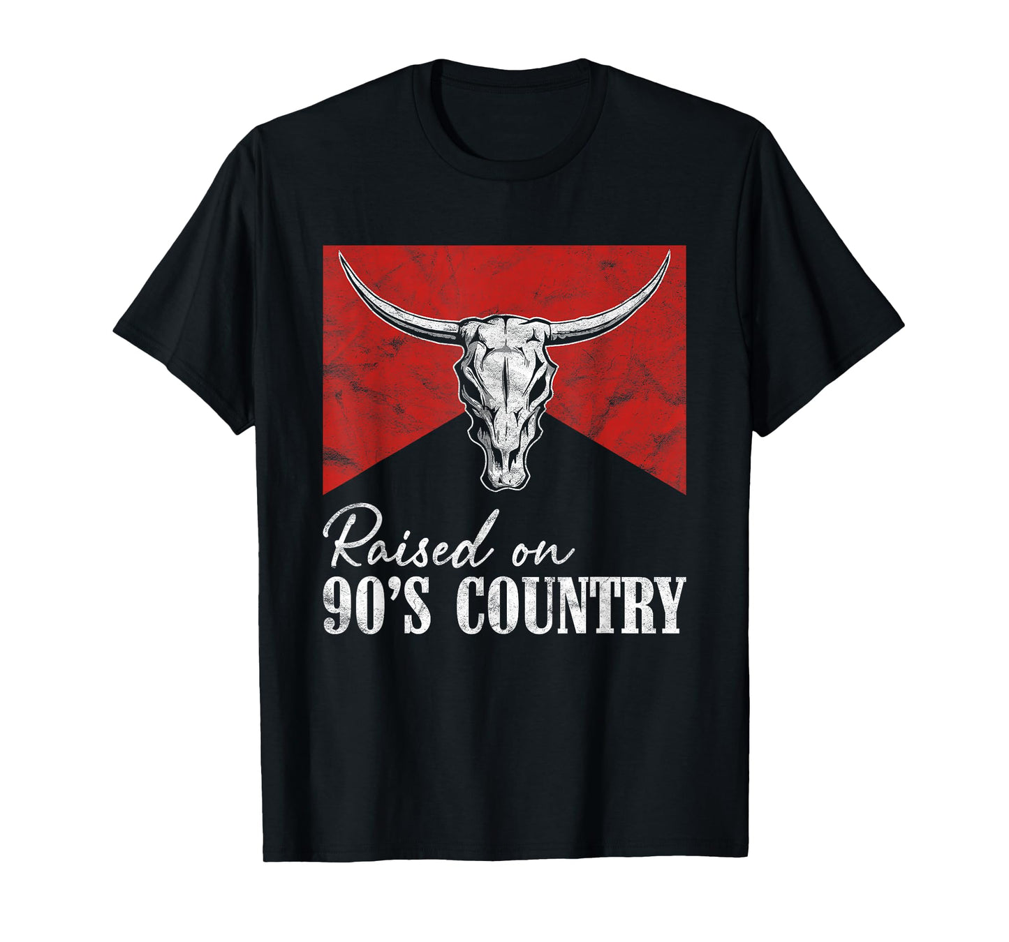 Raised On 90's Country Music Vintage Western Bull Skull T-Shirt