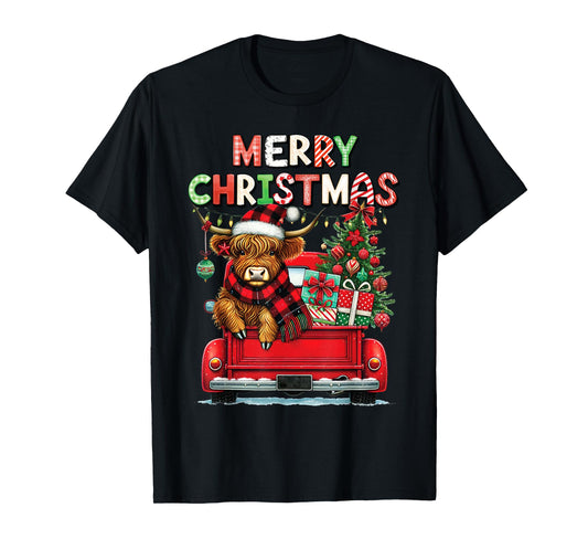 Merry Christmas Scottish Highland Cow Xmas Farm Animal Lover T-Shirt