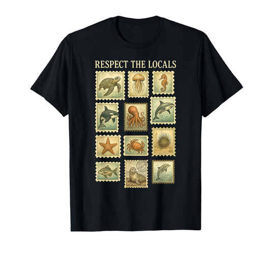 Vintage Respect The Local Stamp Ocean Animal Wildlife Nature T-Shirt