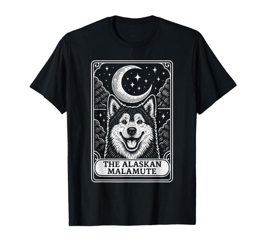 Alaskan Malamute Dog Mom Tarot Card Vintage Crescent Moon T-Shirt