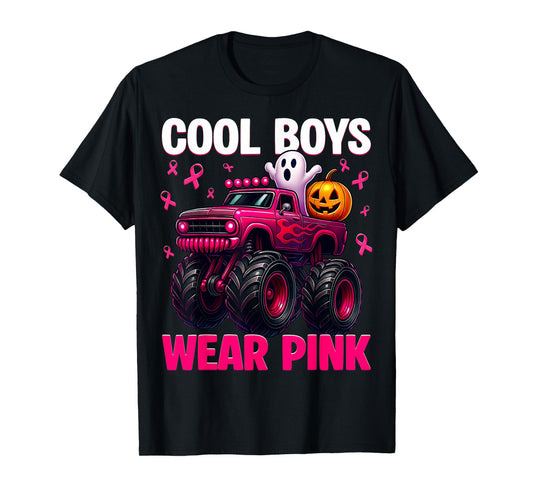 Cool Boo Wear Pink Monster Truck Breast Cancer Boys Kids T-Shirt