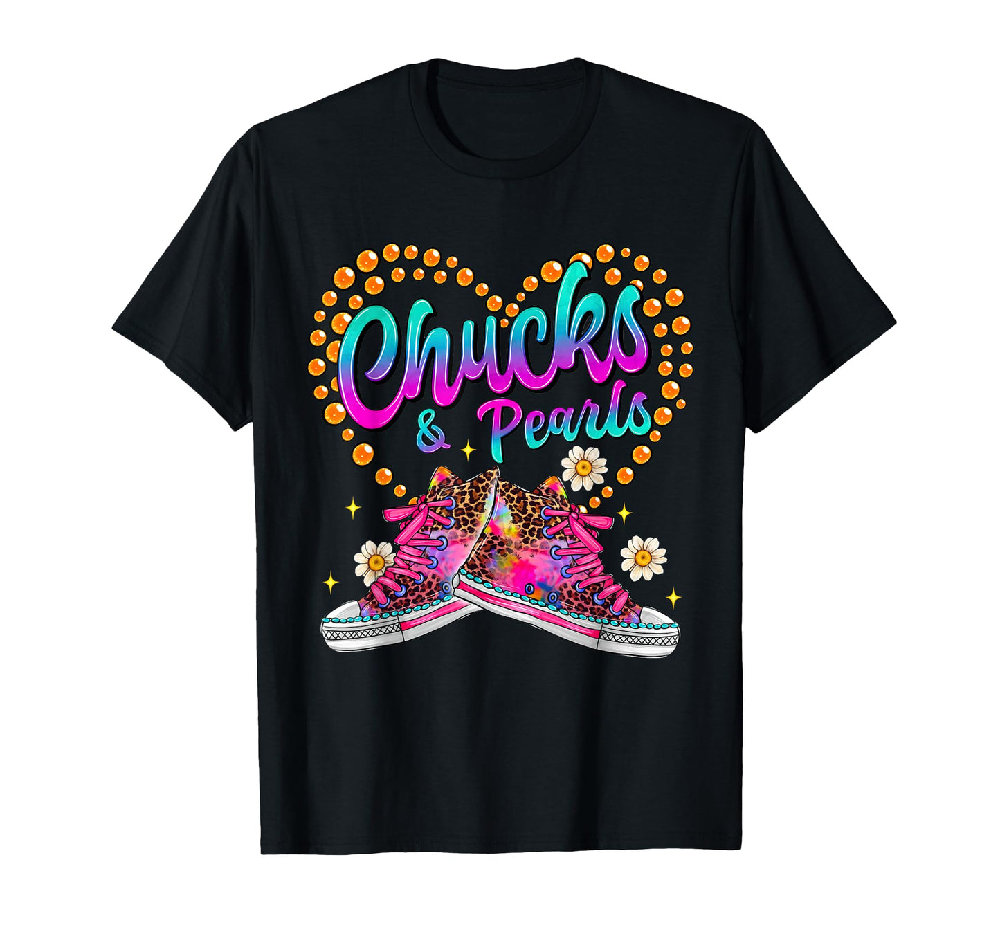 Chucks and Pearls Black For Women and Girls Funny T-Shirt