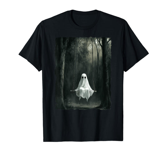 Vintage Floral Ghost On Swing In Forest Spooky Halloween T-Shirt