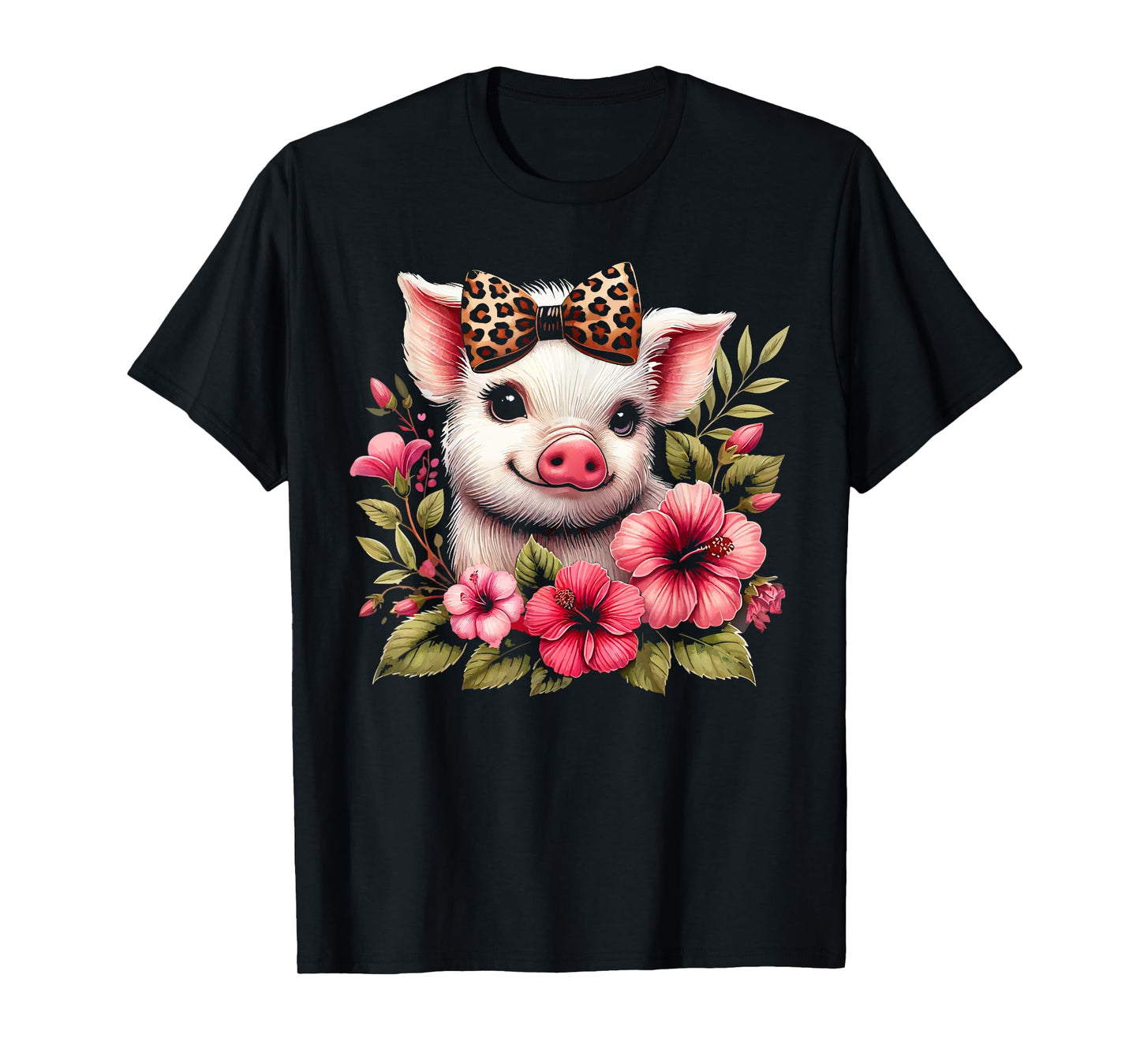 Pig With Leopard Headband Flower Cute Pig Lover T-Shirt
