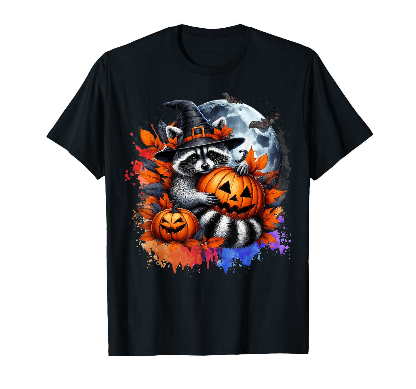 Halloween Raccoon Pumpkin Witch Gifts For Men Women Kid Boys T-Shirt