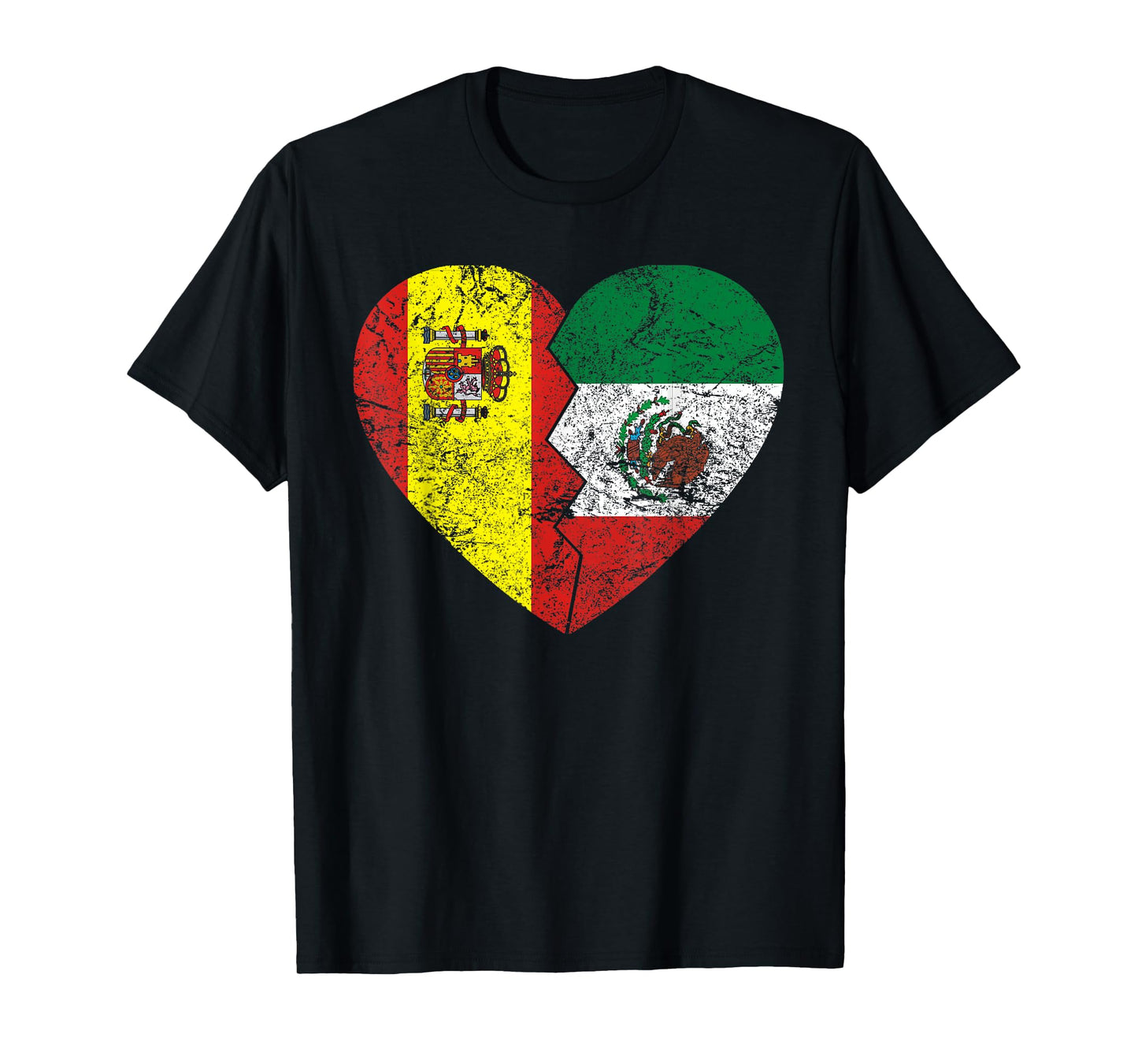Mexican Spanish Flags Heart | Spain Mexico Roots Vintage T-Shirt
