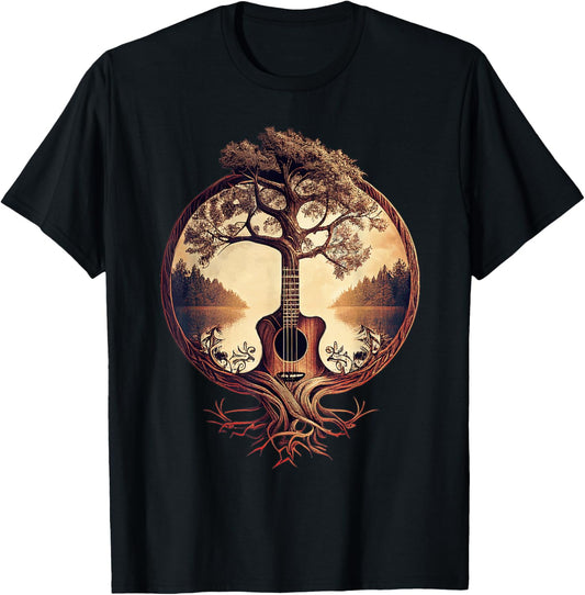 Acoustic Guitar Tree By The Lake Guitarist T-Shirt