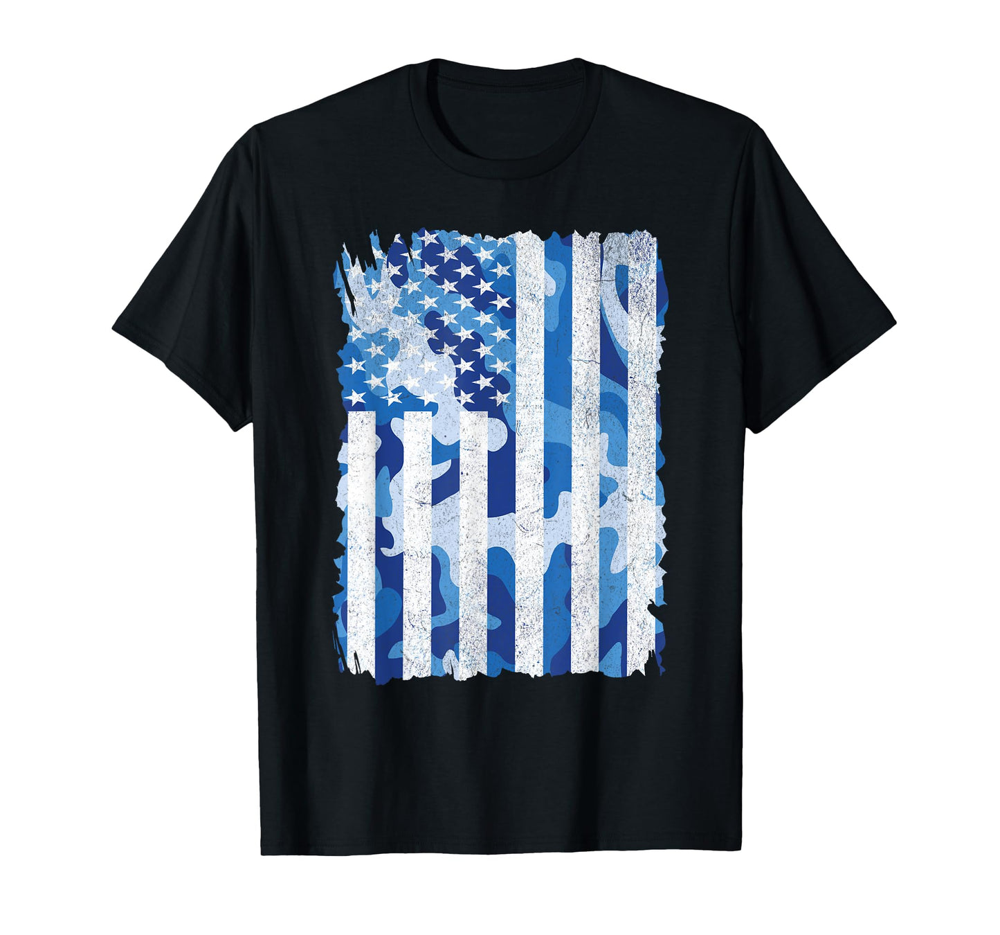 Blue Camo American Flag USA Camouflage Men Boys Youth Kids T-Shirt