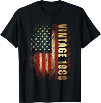 Vintage 1988 American Flag 37th Birthday 37 Years Old Men T-Shirt