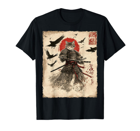 Cat Samurai Graphic Japanese Warrior Anime T-Shirt