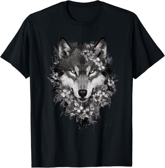 Floral Wolf Vintage Flowers Wolf Face for Wolves Lover T-Shirt