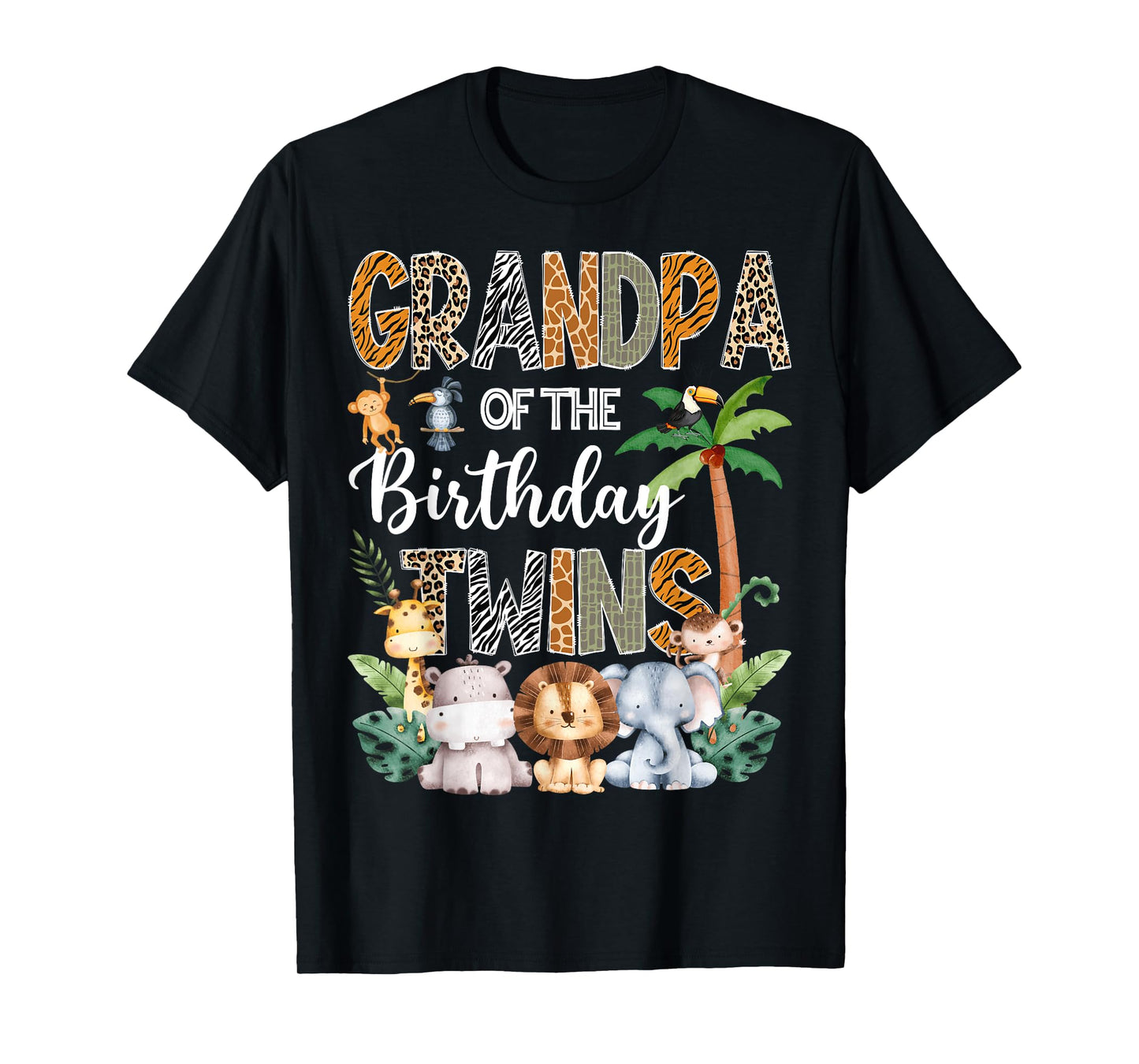 Grandpa Of The Birthday Twins Safari Jungle Animal Lover T-Shirt