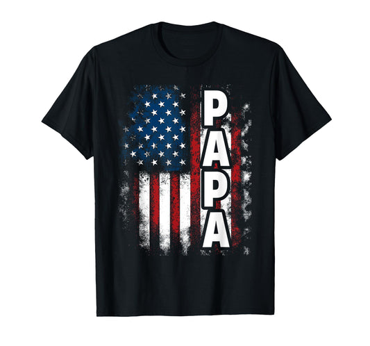 Papa American Flag Fathers Day From Grandkids Son Daughter T-Shirt