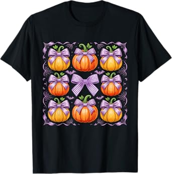 Coquette Bow Pumpkins For Halloween Autumn Vibes T-Shirt