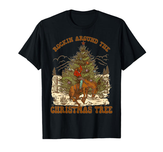 Rockin' Around Christmas Cowboy Tree Santa Ride Horse Pajama T-Shirt