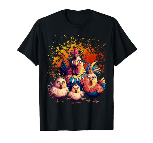Colorful Funny Chicken Art T-Shirt