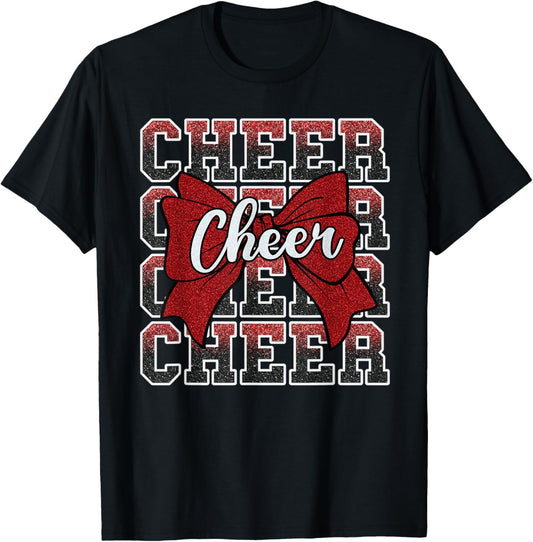 Coquette Cheer Bow Funny Sport Cheerleader Cheerleading Red T-Shirt