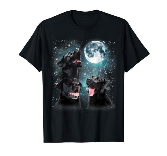 3 Black Lab Moon Howling Lab Head Funny Gifts For Men Women T-Shirt