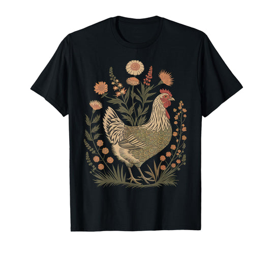 Chicken Floral Art Graphic Women Farm Chicken Lover Colorful T-Shirt