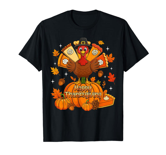Happy Thanksgiving Autumn Pumpkin Thankful Turkey Boys Kids T-Shirt
