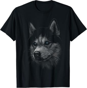 cute Siberian husky dog head art gift for lovers dogs puppy Men Women Kids T-Shirt