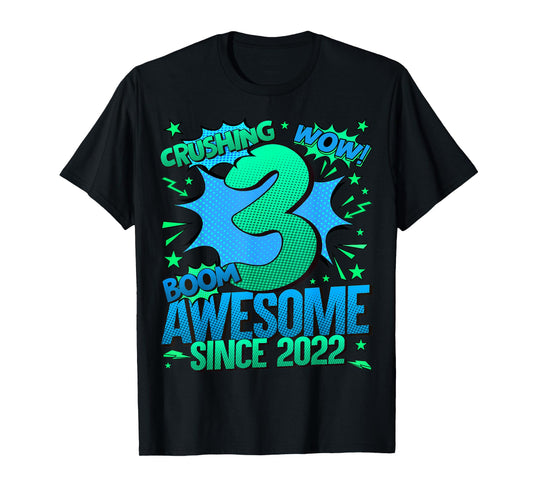 Comics Style 2025 Birthday Gifts HH 3 Year Old Boy Black T-Shirt