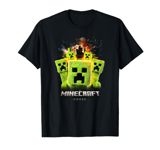 A Minecraft Movie Group Of Creepers Surrounding The Gang T-Shirt