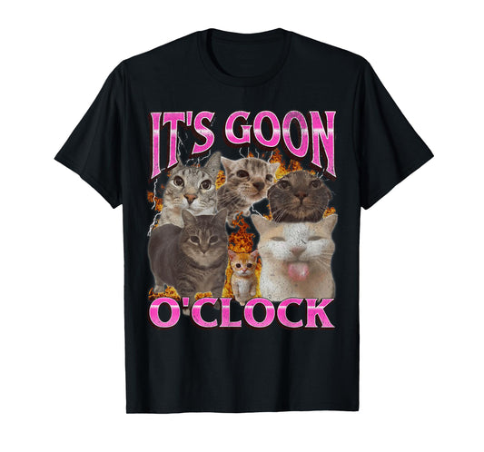 Gooning O'clock Funny Cat Meme Bootleg Graphic T-Shirt for Men Women