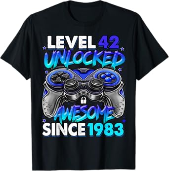 Level 42 Unlocked Awesome Since 1983 42nd Birthday Gaming T-Shirt
