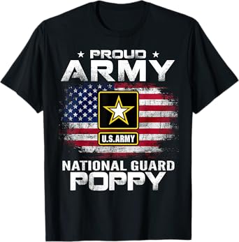 Proud Army National Guard Poppy With American Flag Gift T-Shirt