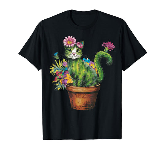 Cat Cactus Gardening Gifts For Cat Lover Cat Mom Cat Dad T-Shirt