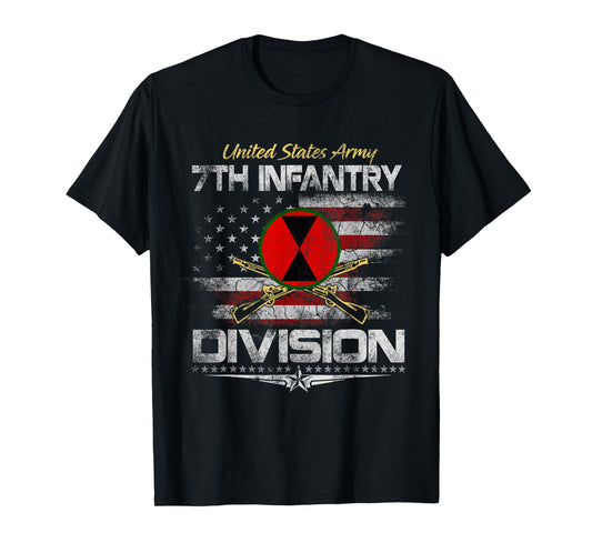 Vintage USA 7th Infantry Division Veteran Flag Veterans Day T-Shirt