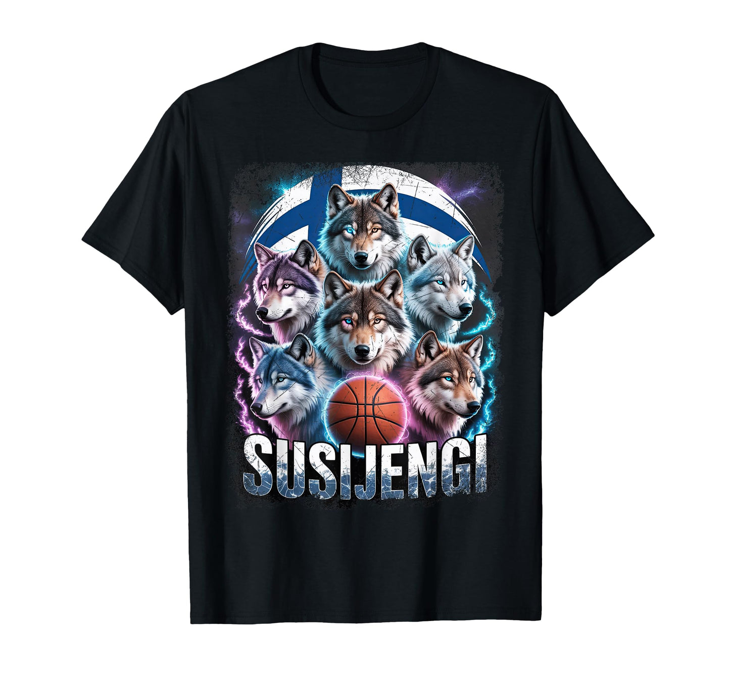 Susijengi Finnish Basketball Fan Suomi Wolf Finland Flag T-Shirt