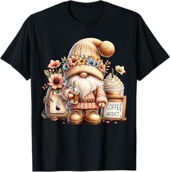 Novelty Coffee Must Haves For Mom & Dad Coffee Addict Gnome T-Shirt