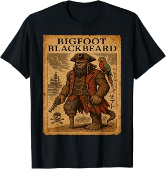Sasquatch Blackbeard Pirate Creepy Graphic Art Poster T-Shirt