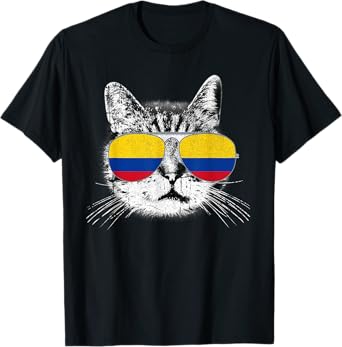 Colombia Flag Shirt Colombian Pride Cat Men Women Kids Gift T-Shirt