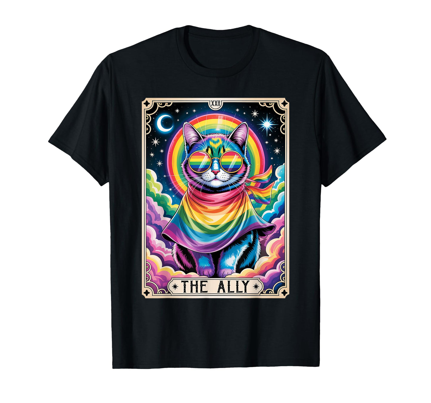 The Ally Tarot Card Cat with Rainbow LGBT Pride Gay Support Men Women Kids T-Shirt